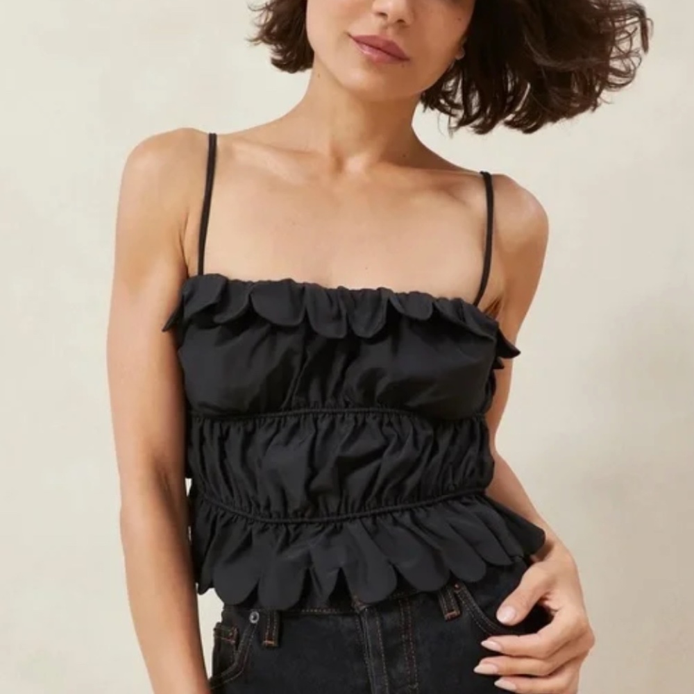 NWOT Loeffler Randall Micah Black Gathered Bodice Top